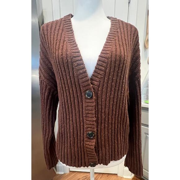 american eagle knit cardigan brown button front womens large - Picture 1 of 6